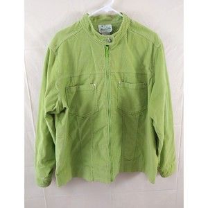 The Quacker Factory Womens Jacket 1X Green Beaded Full Zip Corduroy